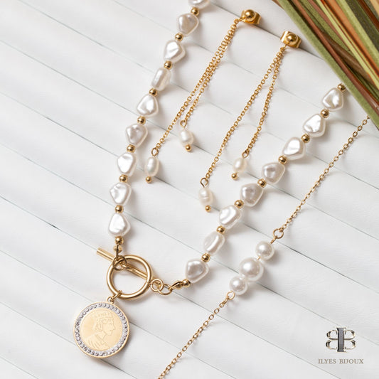 ensemble 3 pièces en Acier Inoxydable perle d'eau douce