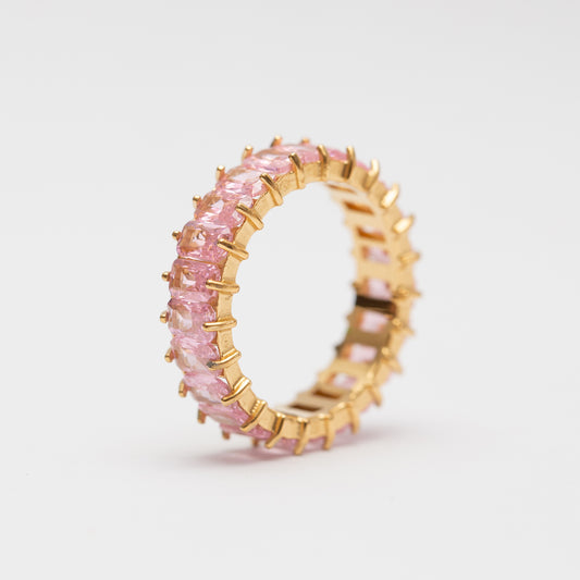 Bague Acier Doré tendance - Perles Rose