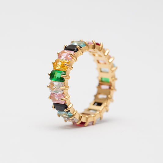 Bague Acier DorƩ tendance - Perles colorƩes