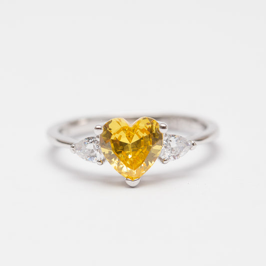 Bague Argent RhodiĆ© tendance - CÅur jaune