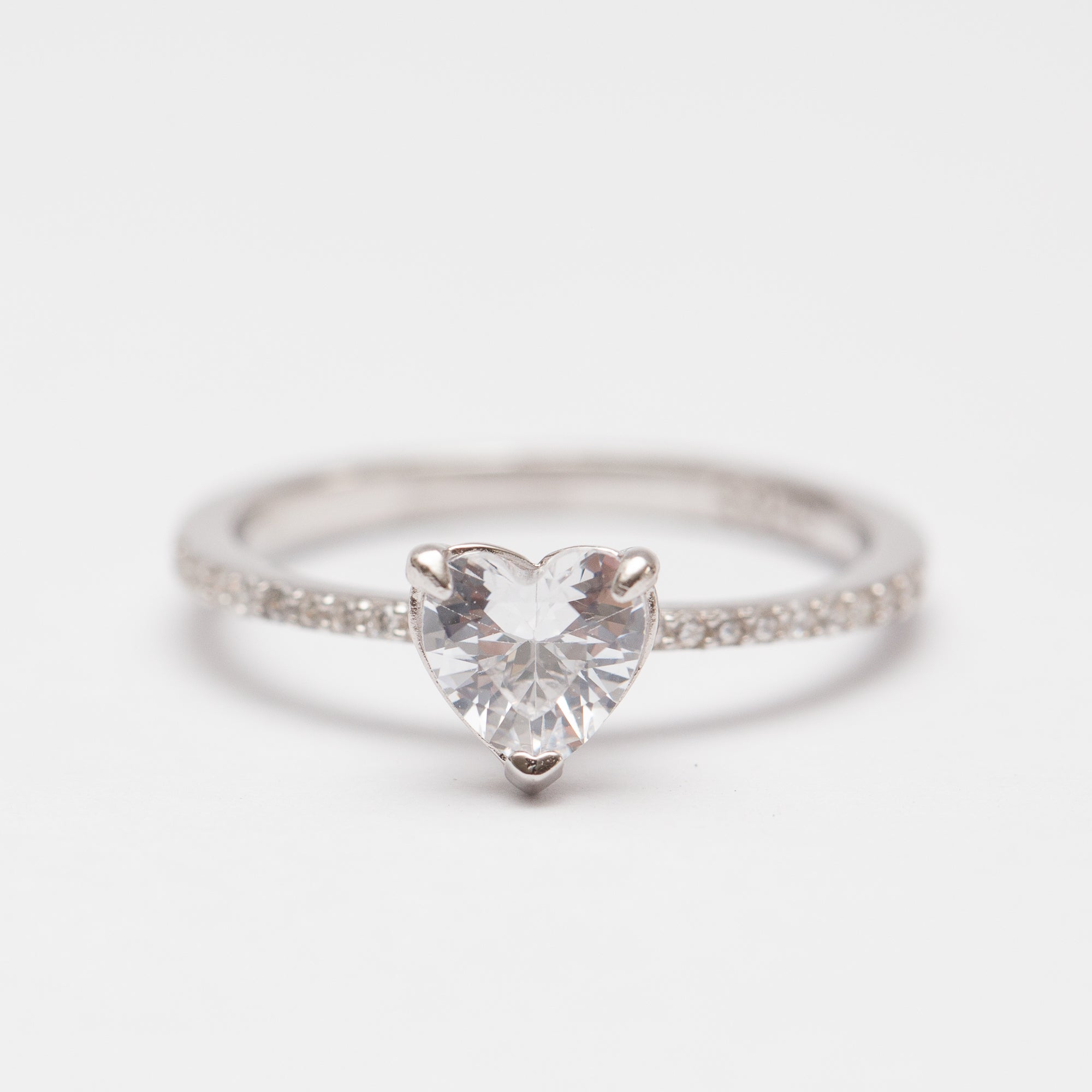 Bague Argent Rhodié tendance - Cœur blanc Bague Argent Rhodié tendance - Cœur blanc