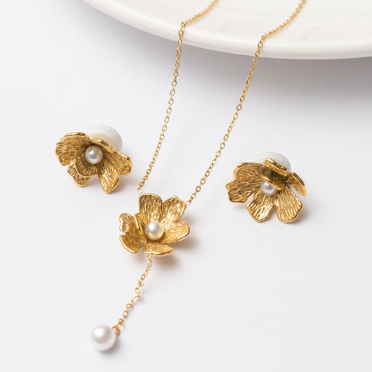 Ensemble 2 PCS en acier : Collier et Boucles d'oreilles