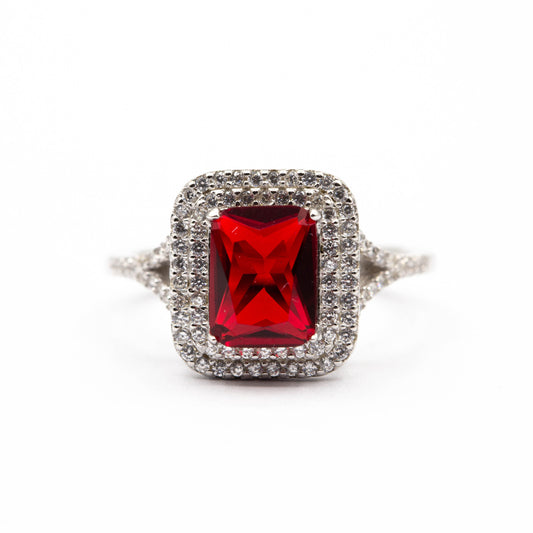 Bague argent Rhodié garanti avec une pierre Rouge