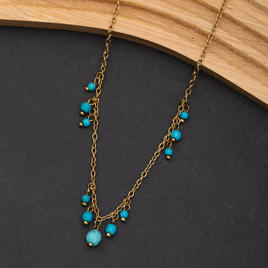 Collier Roséa En Acier Inoxydable garanti - Pierre Turquoise