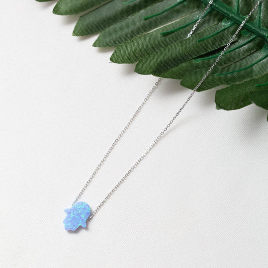 Collier argent Rhodié pierre opale véritable modèle khamsa soldeargent - 40%