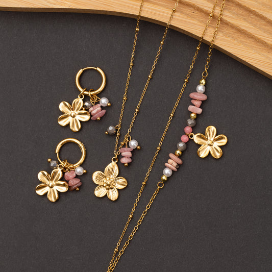 Ensemble 3 pièces MONO en acier inoxydable garanti - Pierre Quartz Rose
