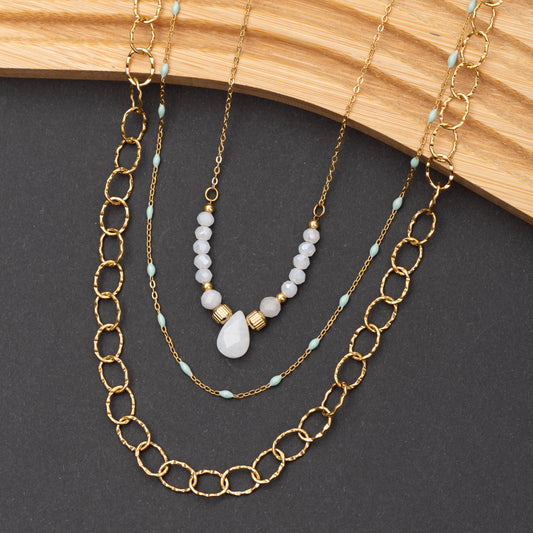 Collier Essence en acier inoxydable garanti - Pierre Jade et Cristal