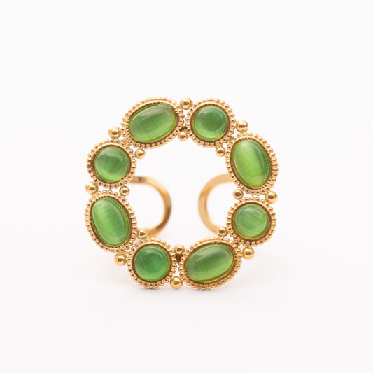 Bague Liaison en acier inoxydable garantie - Pierre Œil du chat vert