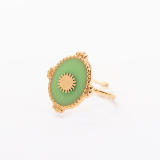 Bague Liaison en acier inoxydable garantie - Pierre Émaillé vert