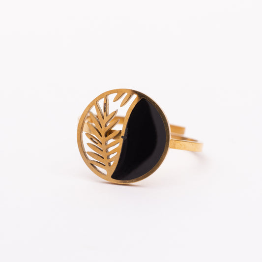 Bague Liaison en acier inoxydable garantie - Pierre Émaillé noir