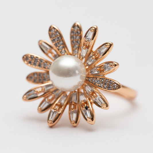 Bague plaque Or Xuping Xp tendance  grosse fleur perlƩe