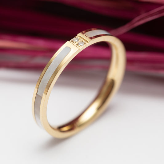 Bague acier garanti inoxydable anneau nacre tendance 2 pierres