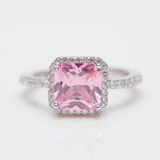 Bague Argent Rhodié tendance carré Pink