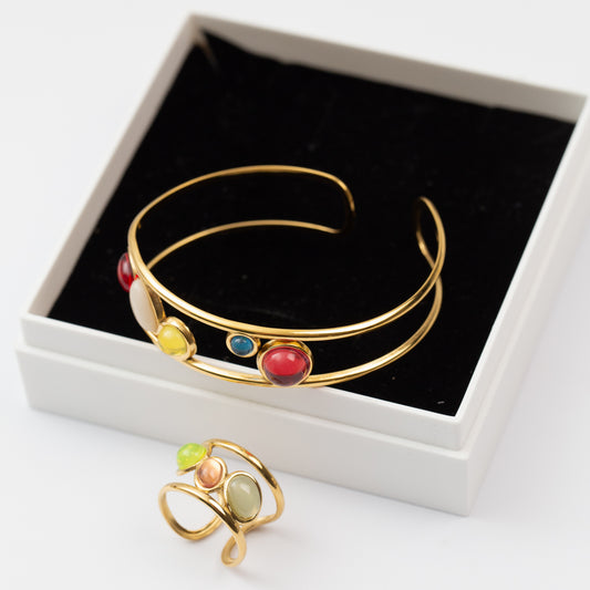 Ensemble 2 pièces en acier : Un Bracelet et une Bague
