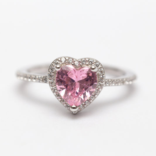 Bague Argent Rhodié Pandora. Motif Cœur rose