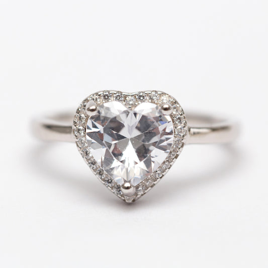 Bague Argent Rhodié Pandora. Motif Cœur blanc