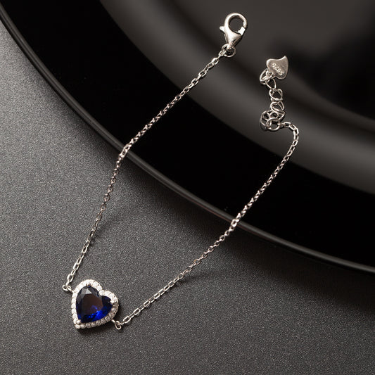 Gourmette Argent rhodié Pandora tendance. Motif Cœur bleu