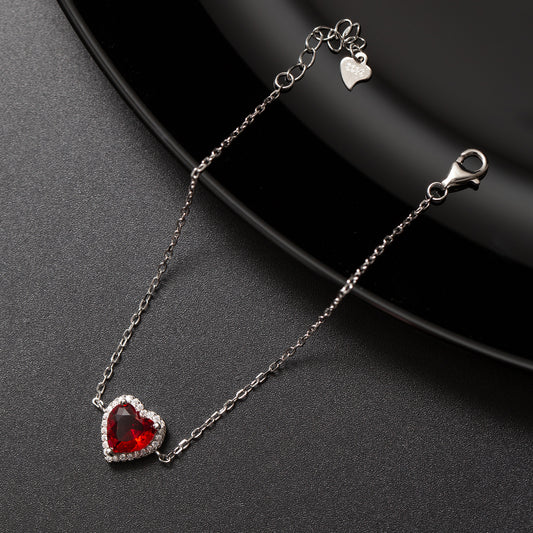 Gourmette Argent Rhodié Pandora. Motif Cœur rouge