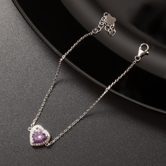 باندورا الروديوم سلسلة كبح الفضة. نمط القلب الأرجواني