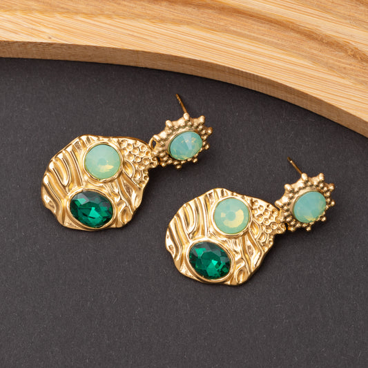 Boucles d'oreilles Pierre Synthétique Vert en acier inoxydable