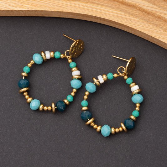 Boucles d'oreilles Pierre Cristal Multi-Color en acier inoxydable