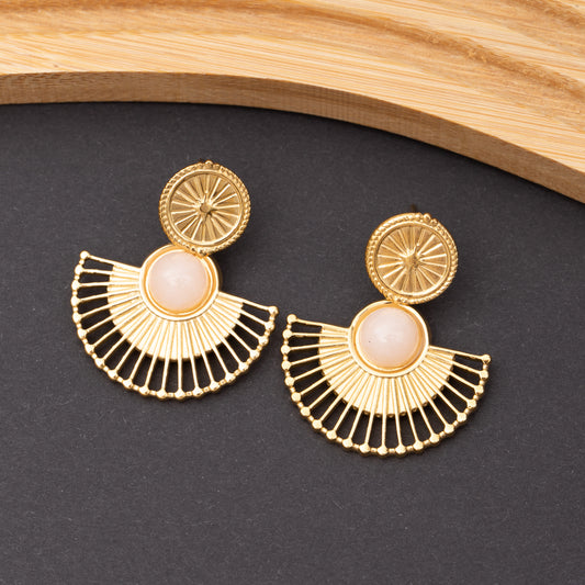 Boucles d'oreilles Pierre Quartz Rose en acier inoxydable