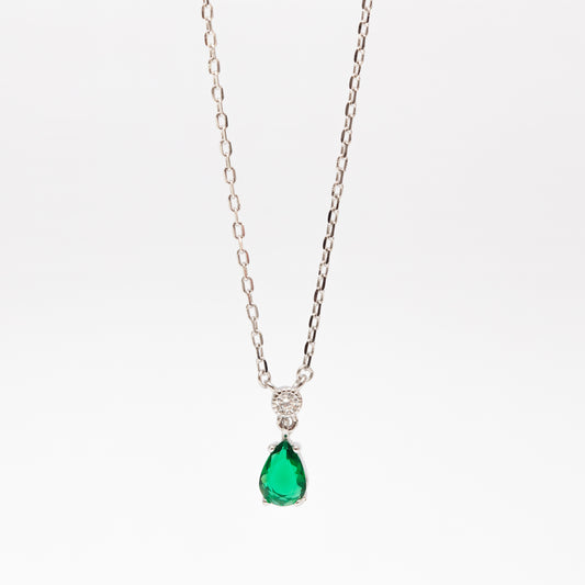 Collier Argent Rhodié tendance amande verte