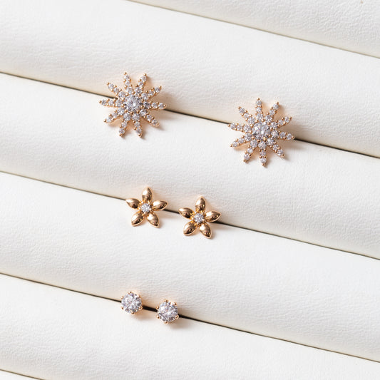 3 Paires de Boucles d'Oreilles, Plaqué Or Xuping en Fleur – Chic et Accessibles