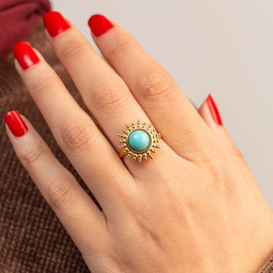 Bague élégante en acier avec pierre Turquoise