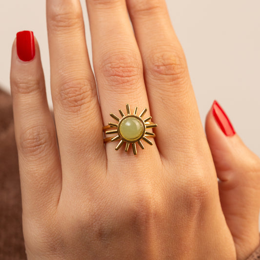 Bague élégante en acier avec pierre Aventurine