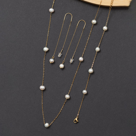 Ensemble 3 pièces en acier inoxydable en perles d'eau douce