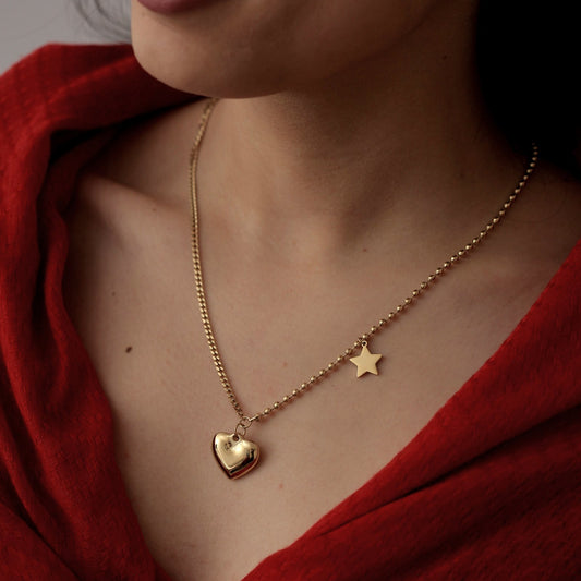 Collier acier garanti inoxydable cœur étoile doré