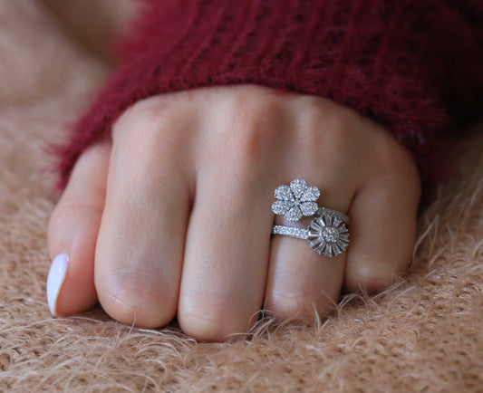 Bague Argent Rhodié garanti doubles fleurs soldeargent - 40%