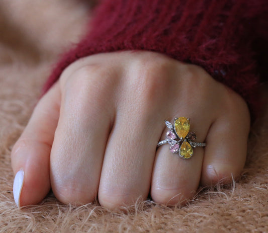 Bague Argent Rhodié garanti 2 amandes champagnes soldeargent - 40%