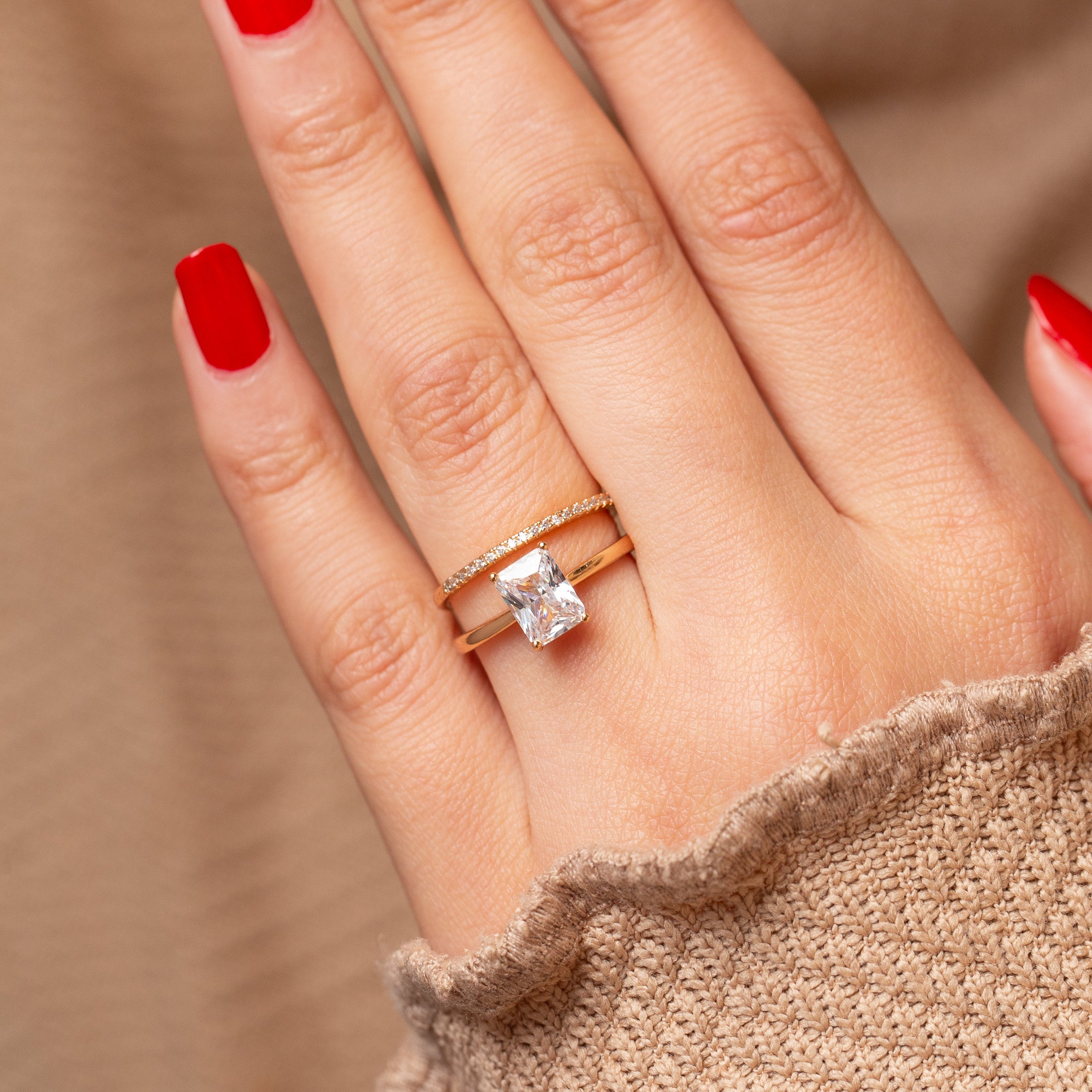 Bague Promesse 18K en Plaqué Or Pierres Zirconium Fines