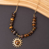 Collier en acier marron pierre œil du tigre
