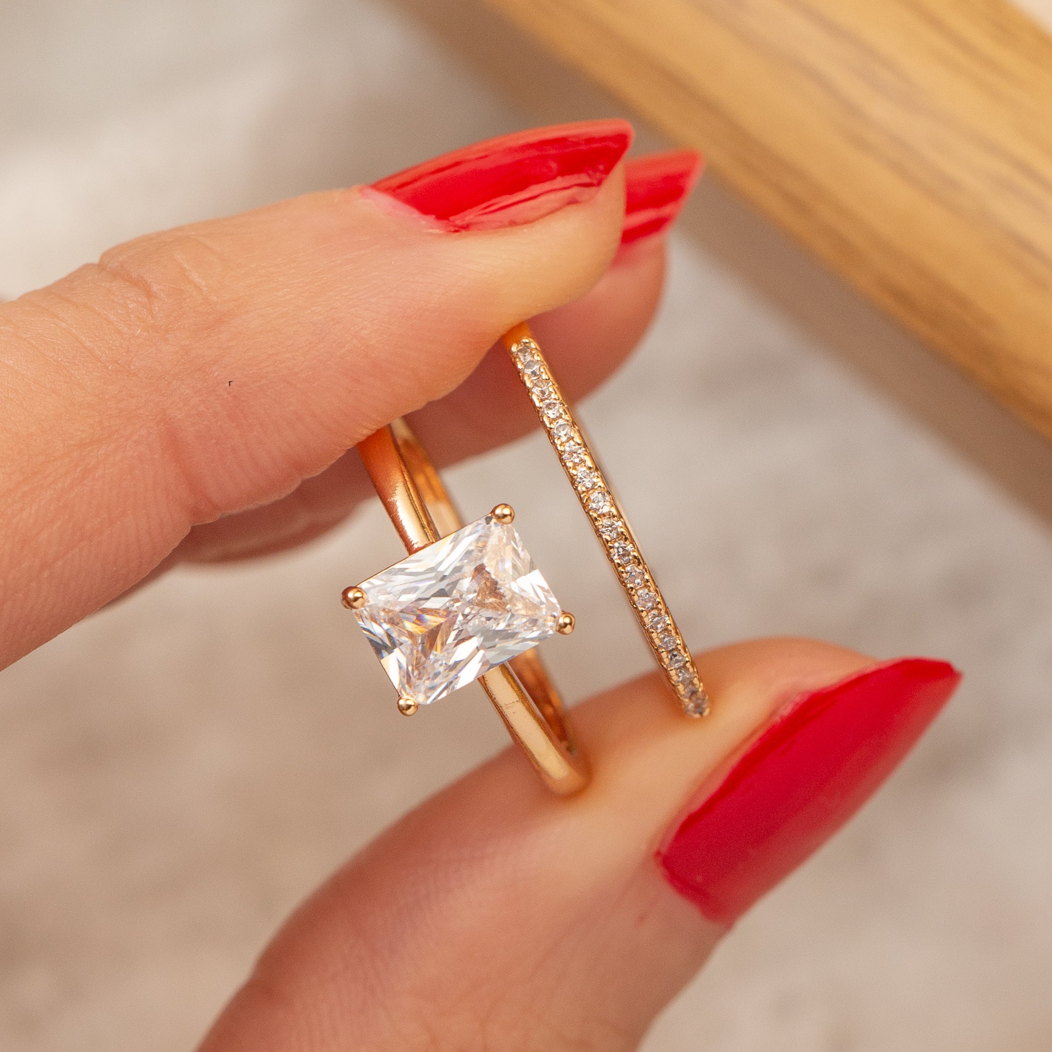 Bague Promesse 18K en Plaqué Or Pierres Zirconium Fines