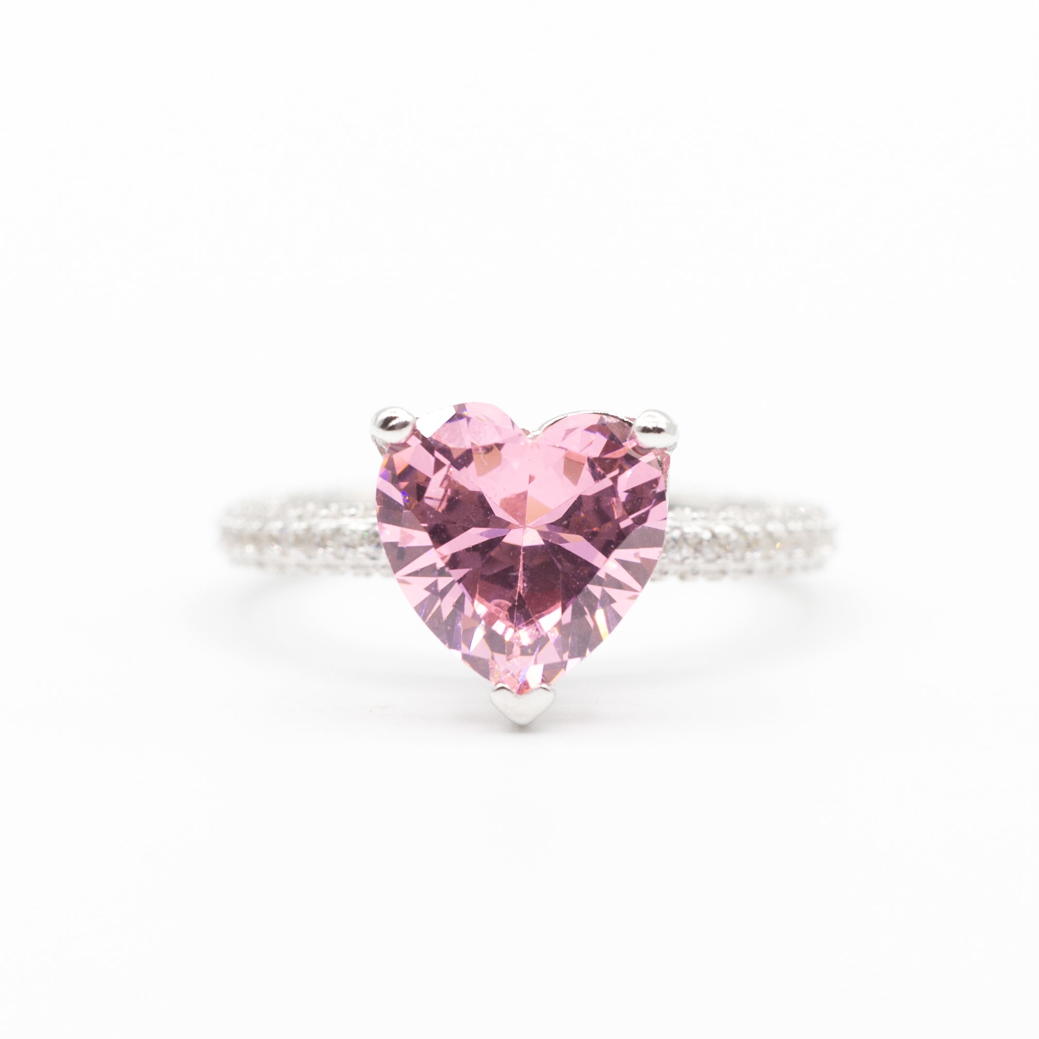 Bague argent rhodié tendance cœur rose (Pink Heart)