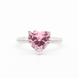 Bague argent rhodié tendance cœur rose (Pink Heart)