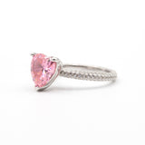 Bague argent rhodié tendance cœur rose (Pink Heart)