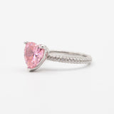 Bague argent rhodié tendance cœur rose (Pink Heart)