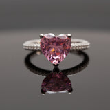 Bague argent rhodié tendance cœur rose (Pink Heart)