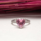 Bague argent rhodié tendance cœur rose (Pink Heart)