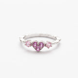 Bague en argent rhodie tendance - cœur rose
