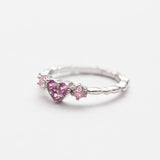 Bague en argent rhodie tendance - cœur rose