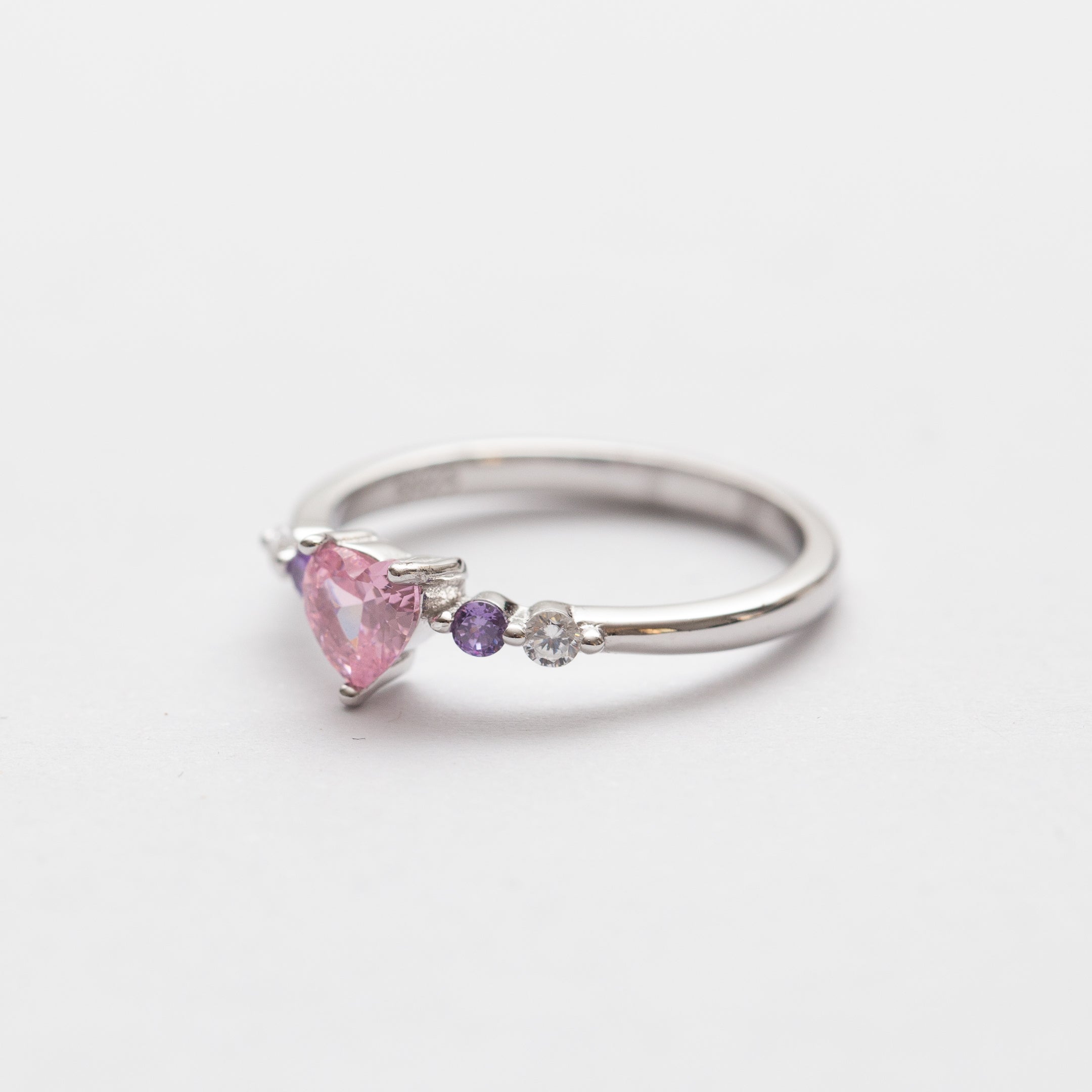Bague en argent rhodie tendance - cœur rose
