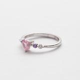 Bague en argent rhodie tendance - cœur rose