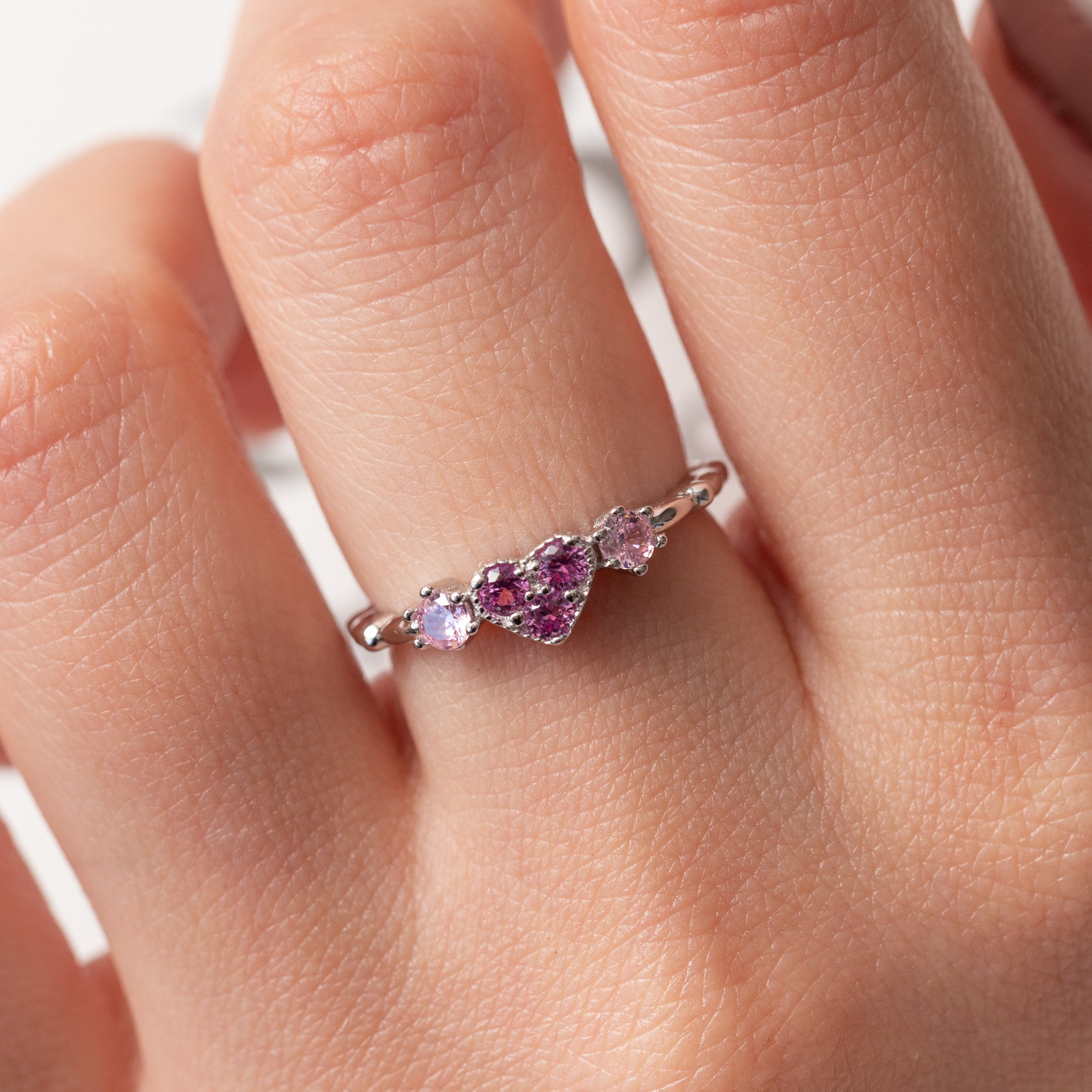 Bague en argent rhodie tendance - cœur rose