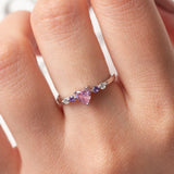 Bague en argent rhodie tendance - cœur rose
