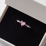 Bague en argent rhodie tendance - cœur rose